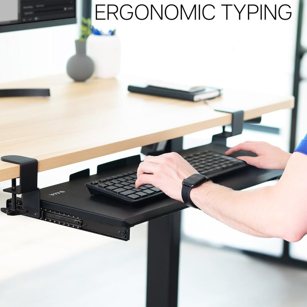 Large Keyboard Tray Under Desk Pull Out with Extra Sturdy C Clamp Mount System, - Picture 7 of 9